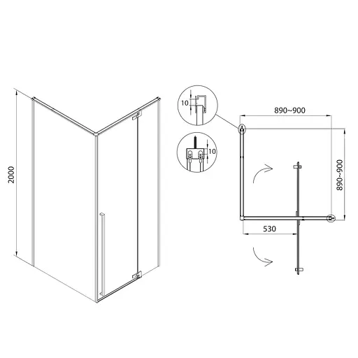 Душевая квадратная кабина Imprese Vaclav 90x90 распашная прозрачное стекло 8 мм с покрытием Easy clean без поддона хром s6408690R, правая, прозрачная, хром - фото 3