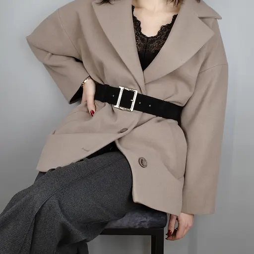 Ремень женский широкий замшевый JK-5017 черный с серебристой пряжкой (120 см) - фото 1