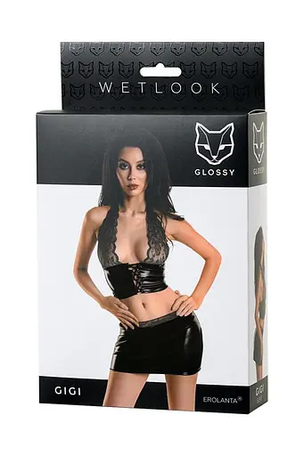 Сексуальный комплект Glossy Wetlook Gigi XL черный - фото 5