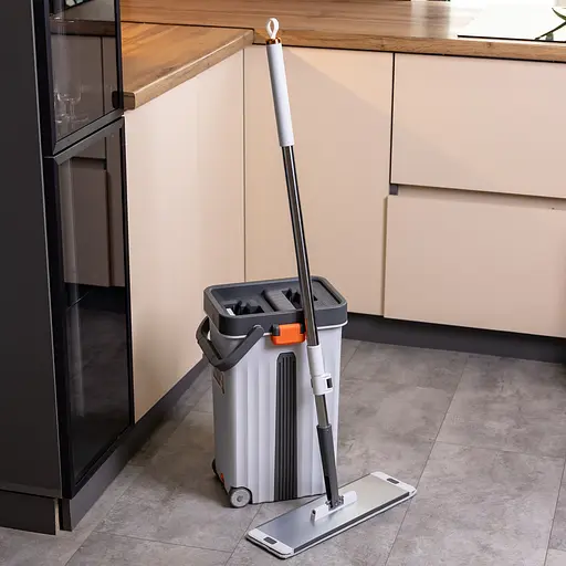 Швабра с ведром 14 л для мытья полов с отжимом плоская насадка из микрофибры набор для уборки дома ZhiyuCleanHP-35015-59 - фото 3