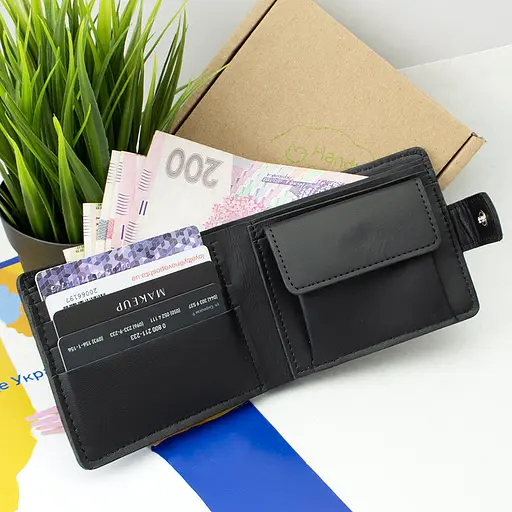 Портмоне мужское кожаное П6-01 (черное) с гербом Украины - фото 4