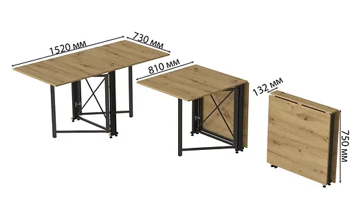 Стіл-книга трансформер Оріон 2 Ferrum-decor 750x1520x730 Чорний метал ДСП Дуб Артізан 16 мм (FRD-104588) - фото 3