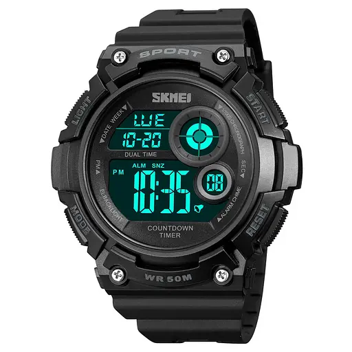 Часы мужские спортивные наручные Skmei 2017 (Черный с черным циферблатом) - фото 2