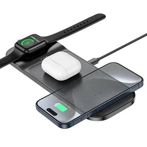 Зарядний пристрій бездротовий (Qi) HOCO CQ5 Step 3-in-1 wireless fast charger (iWatch) 22.5 W Total - фото 2