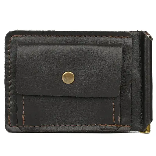 Зажим с монетницей кожаный коричневый Наппа Tarwa 11.5х8х1 см acs0032188 - фото 3