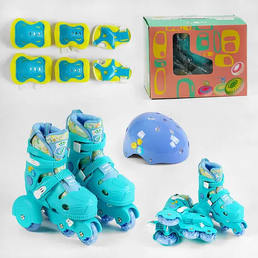 Ролики із захистом, розмір 30-33, синій, PU колеса, переднє колесо зі світловими ефектами, діаметр коліс 6 см