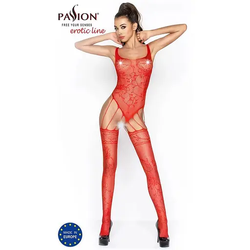 Бодістокінг Passion BS034 Red, комбінезон, імітація боді і панчіх - фото 2