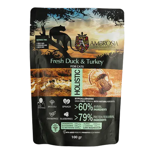 Набір дегустаційного сухого корму для дорослих котів Ambrosia Grain Free 300 г (3 шт. х 100 г) - фото 2