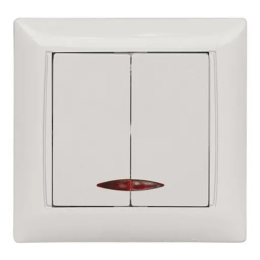 Выключатель двойной встраиваемый закал.керамика с подсветкой Primera белая 3006 LUXEL - фото 1