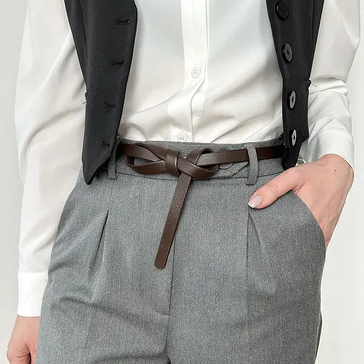 Ремінь-вузол шкіряний темно-коричневий жіночий HC-1502 (115-120 см) - фото 1