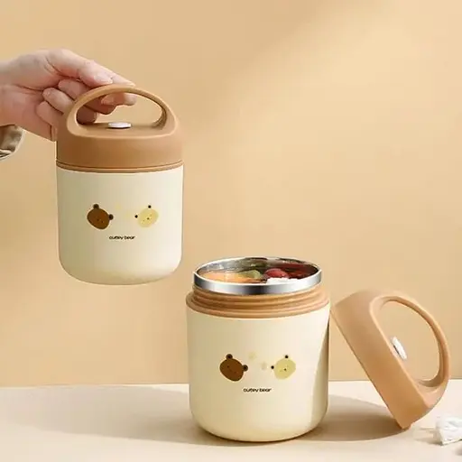 Термос для їжі - ланчбокс FOOD 0,49л харчовий термос з контейнером beije green - фото 2