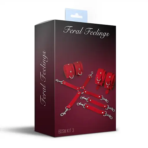 Набор для БДСМ 3 в 1 Feral Feelings BDSM Kit 3 Red, red, наручники, поножи, крестовина - фото 2