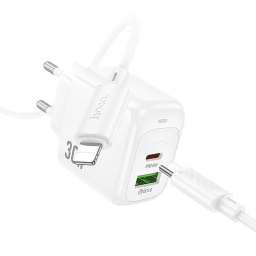 МЗП Hoco CS55A Surplus PD30W+QC3.0 (1USB-A/1C) + кабель Type-C to Lightning White - фото 5