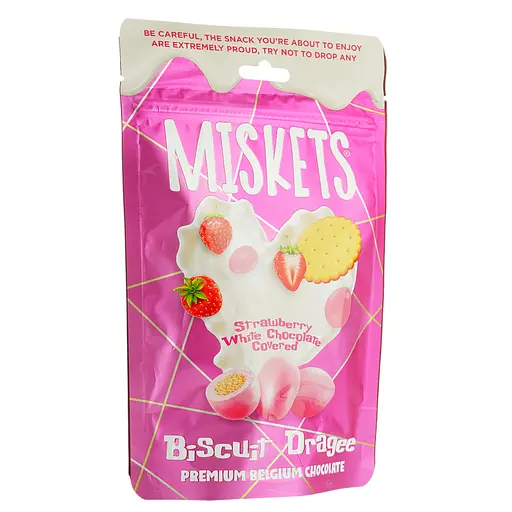 Драже Miskets з печивом в білому шоколаді з полуничним смаком 80 г - фото 2