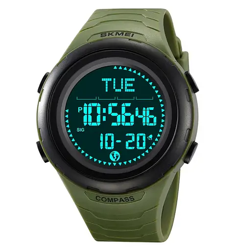 Годинник чоловічий наручний спортивний Skmei 2166 Compass з компасом і крокоміром (Зелений з чорним) - фото 3