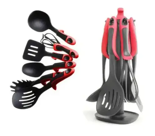 Набір кухонного приладдя Kitchen Tools PRO на підставці 7 предметів червоний - фото 8