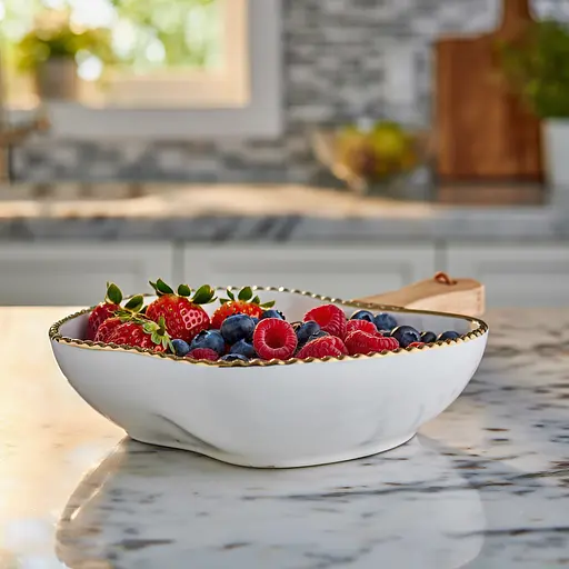 Тарелка фарфоровая глубокая с ручкой Яблоко 25×20×5 (см) сервировочное блюдо с ручкой для подачи тарелка сковорода Золото Yiwu ZJH-14-2 - фото 3