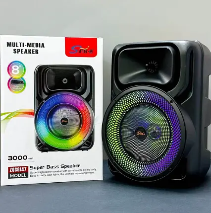 Портативна колонка Sing-e ZQS8147  з  мікрофонам та пультом Акустична система RGB підсвічування Чорний  200 Вт - фото 8
