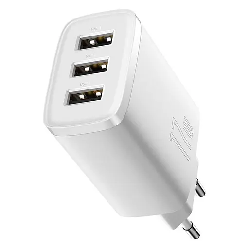 Блок питания Baseus Compact 17W (3 USB) белый зарядное устройство - фото 1