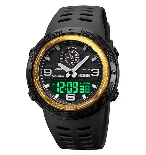 Чоловічий спортивний годинник Skmei 1655 (Чорний із золотом) - фото 2