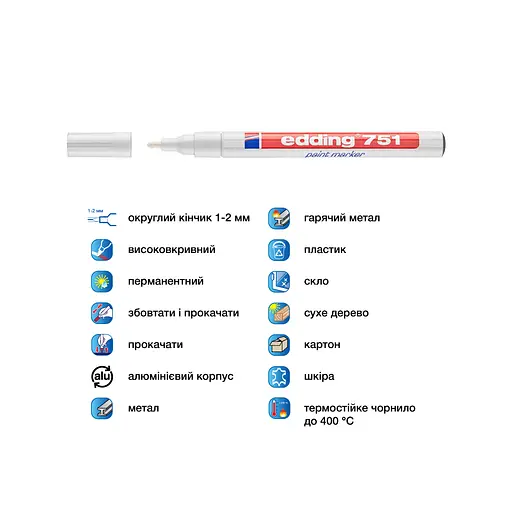 Маркер Edding Paint 1-2 мм круглый белый (e-751/49) - фото 4