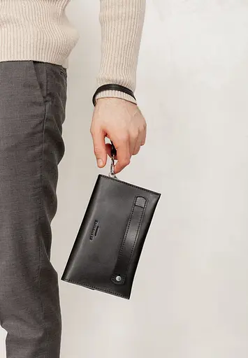 Шкіряний чоловічий клатч-барсетка 3.0 чорний краст - фото 2