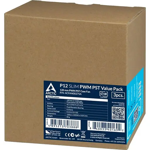 Вентилятор Arctic P12 Slim PWM PST 3 шт (ACFAN00275A) - фото 6