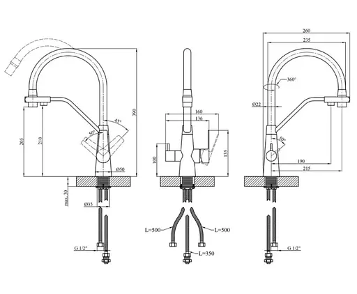 Змішувач для кухні з підключенням до фільтра Kroner KRP Edelstahl Klassisch - PVD03817BLK (CV031898) - фото 9