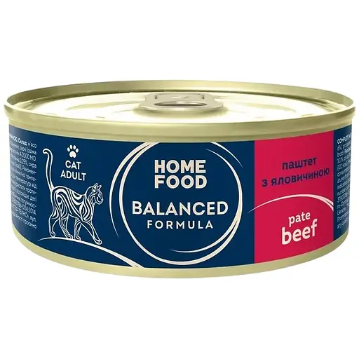 Повнораціонний консервований корм Home Food для дорослих котів Паштет з яловичиною 85 г - фото 1