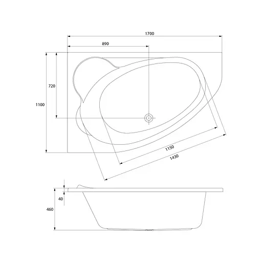 Ванна акриловая Cersant 170x110 Kalope правая S301-115 - фото 3