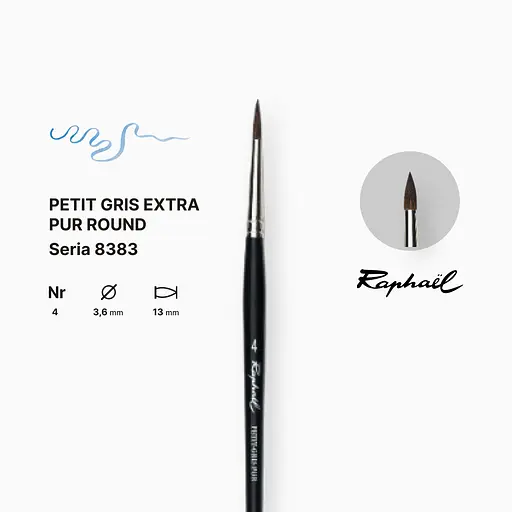 Кисть белка круглая Raphael Petit Gris Extra Pur, №4, профессиональная, короткая ручка - фото 2