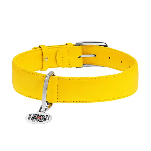 Нашийник для собак шкіряний Waudog Glamour з QR-паспортом без прикрас Ш 35 мм Д 46-60 см жовтий - фото 3