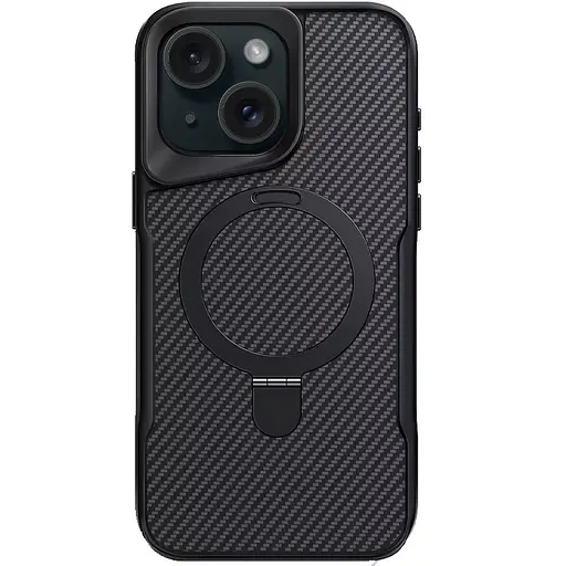 TPU+PC чохол Metal Buttons with MagSafe Carbon Ring для Apple iPhone 15 (6.1) Чорний - фото 2