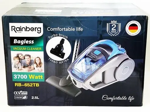 Контейнерний потужний пилосос Rainberg RB-652TB для сухого чищення будинку з турбощіткою 2,5л 3700Вт Блакитний/Чорний - фото 10