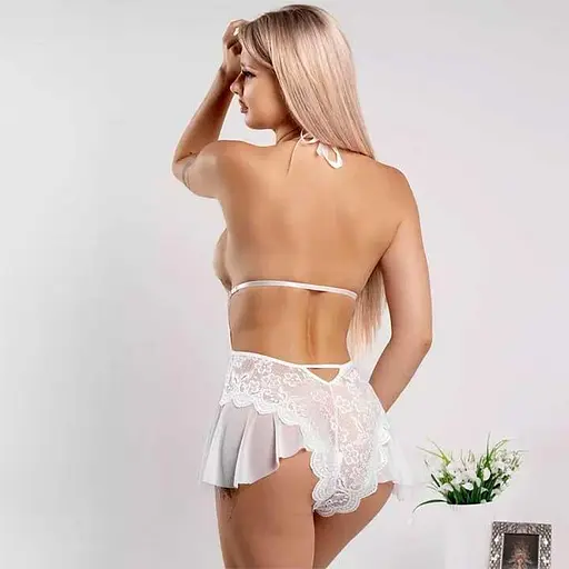 Сексуальний боді-пеньюар з відкритою спиною S/M білий K1009-2 - фото 2