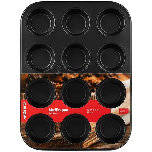 Форма для выпечки мафинов Ardesto Gemini 35х26.5х3 см серая 12 шт. (AR2305G) - фото 1