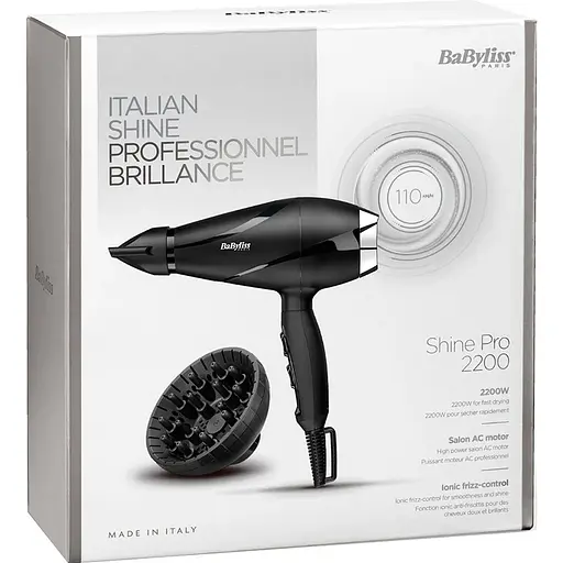 Фен BaByliss, 2200Вт, 2 режима, диффузор, ионизация, холодный обдув, черный - фото 6