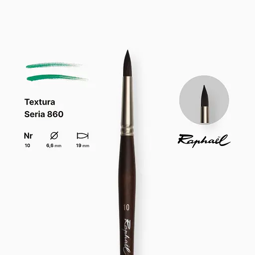 Кисть синтетика круглая Raphael Textura, №10, профессиональная, длинная ручка - фото 2