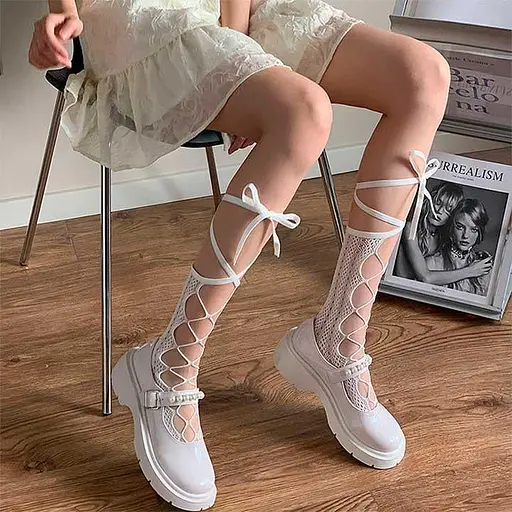 Гольфи з підв'язками Лоліта білі XS/S/М