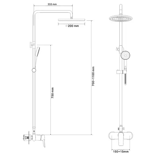 Душова система RJ Velum хром RSZ082-5, Хром - фото 2