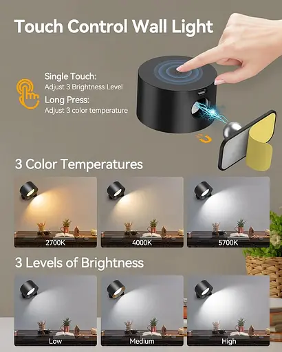 Настенный светильник AUINSKY светодиодное сенсорное управление - фото 2