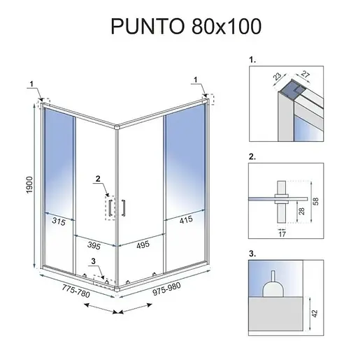 Душевая кабина Rea Punto 80x100 gold раздвижная REA-K6442, Универсальная, прозрачная, золотая - фото 6