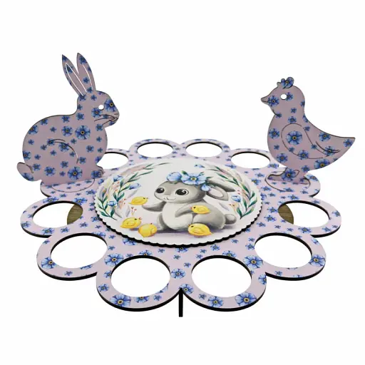 Великодня підставка для писанок бузкова з зайчиком і курочкою на 12 яєць - фото 1