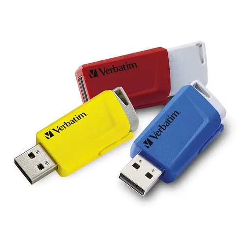 USB флеш накопитель Verbatim 3x16 ГБ Store 'n' Click Red/Blue/Yellow USB 3.2 (49306) - фото 11