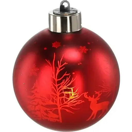 Елочный шарик Chomik стеклянный с LED подсветкой 8 см красный со снежинками (BOZ4242)