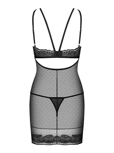 Сорочка і стрінги Obsessive Allastia L/XL (чорний) - фото 6