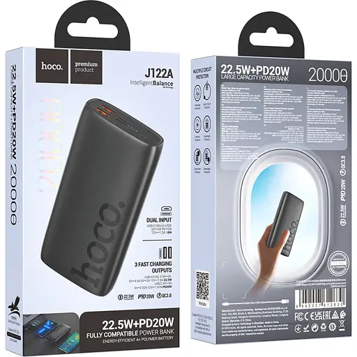 Зовнішній акумулятор Hoco Respect J122A 20000mAh 22.5W Black (612630) [110906] - фото 8