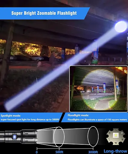 Ліхтарики, що перезаряджаються, з високими люменами, 990000 люменів, супер яскравий світлодіодний ліхтарик, потужний ручний ліхтар - фото 5