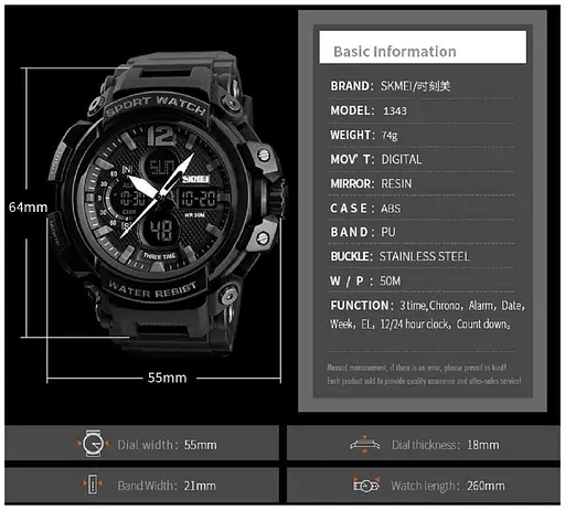 Чоловічий годинник Skmei 1343 Halk Чорний - фото 7