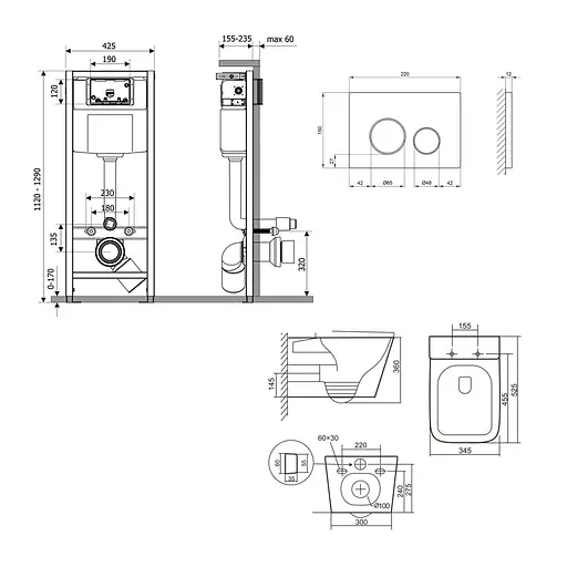 Подвесной унитаз Qtap Tern + инсталляция Qtap Nest 4 в 1 (круглая клавиша Satin), Белый - фото 2